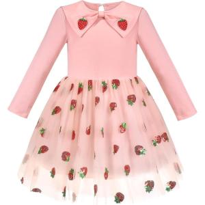 Sunny Fashion Girls Dress Long Sleeve Christmas Owl Sparkling Sequin Tulle(Pink Strawberry)