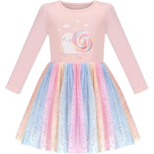 Sunny Fashion Girls Dress Long Sleeve Christmas Owl Sparkling Sequin Tulle(Rainbow Glitter)