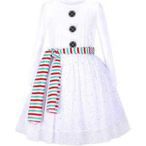 Sunny Fashion Girls Dress Long Sleeve Christmas Owl Sparkling Sequin Tulle(White)