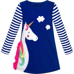 Sunny Fashion Girls Dress Long Sleeve Christmas Reindeer Snow Holiday Party(Blue)