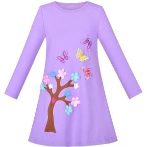 Sunny Fashion Girls Dress Long Sleeve Christmas Reindeer Snow Holiday Party(Purple Butterfly)