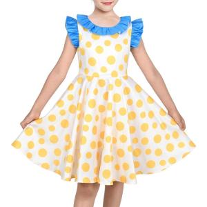 Sunny Fashion Girls Dress Navy Blue Flower Belt Vintage Party Size 6-14(Yellow Polka Dot)