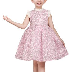 Sunny Fashion Girls Dress O-Neck Backless Smocked Embroidery Ruffle Vintage Sleeveless(Purple Flower)
