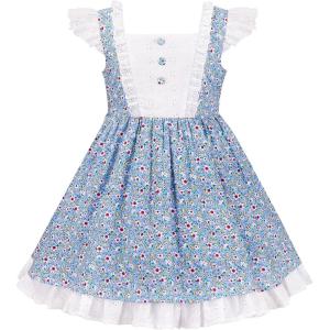 Sunny Fashion Girls Dress Polka Dot Overlap Design with Trim Yellow Size 4-10(Blue)