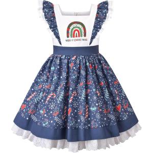 Sunny Fashion Girls Dress Polka Dot Overlap Design with Trim Yellow Size 4-10(Blue Candy Cane)