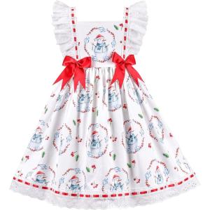 Sunny Fashion Girls Dress Polka Dot Overlap Design with Trim Yellow Size 4-10(White Snowman)