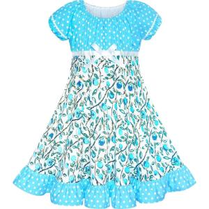 Sunny Fashion Girls Dress Purple Flower Summer Casual Dress Lace Size 6-14(Blue Dot)
