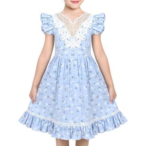 Sunny Fashion Girls Dress Purple Flower Summer Casual Dress Lace Size 6-14(Blue Lace)