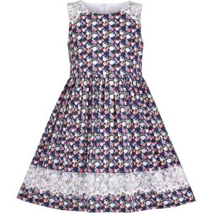 Sunny Fashion Girls Dress Purple Flower Summer Casual Dress Lace Size 6-14(Blue Rose)