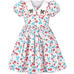 Sunny Fashion Girls Dress Purple Flower Summer Casual Dress Lace Size 6-14(Blue Strawberry)
