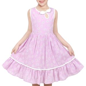Sunny Fashion Girls Dress Purple Flower Summer Casual Dress Lace Size 6-14(Pink White Flower)