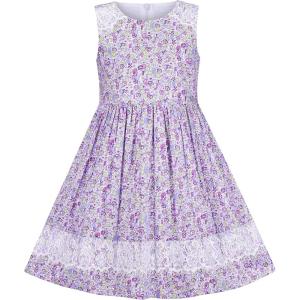 Sunny Fashion Girls Dress Purple Flower Summer Casual Dress Lace Size 6-14(Purple Flower)