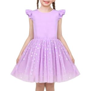 Sunny Fashion Girls Dress Purple Short Sleeve Rainbow Tulle Skirt Birthday Party(Purple Sequin)