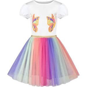 Sunny Fashion Girls Dress Purple Short Sleeve Rainbow Tulle Skirt Birthday Party(Rainbow Butterfly)