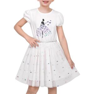 Sunny Fashion Girls Dress Purple Short Sleeve Rainbow Tulle Skirt Birthday Party(White Butterfly)