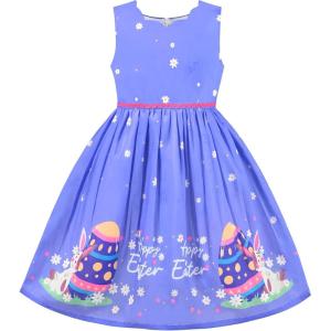 Sunny Fashion Girls Dress Purple Sunflower Green Leaves Butterfly Size 4-12(Blue Bunny)