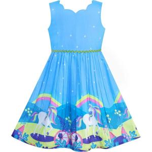 Sunny Fashion Girls Dress Purple Sunflower Green Leaves Butterfly Size 4-12(Blue Unicorn)