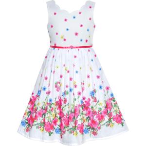 Sunny Fashion Girls Dress Purple Sunflower Green Leaves Butterfly Size 4-12(Pink and White)