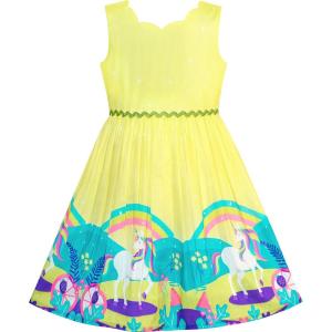 Sunny Fashion Girls Dress Purple Sunflower Green Leaves Butterfly Size 4-12(Yellow Unicorn)