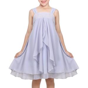 Sunny Fashion Girls Dress Sleeveless Halter Flower Multi Layer Chiffon(Bluish Grey)