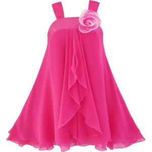 Sunny Fashion Girls Dress Sleeveless Halter Flower Multi Layer Chiffon(Deep Pink)