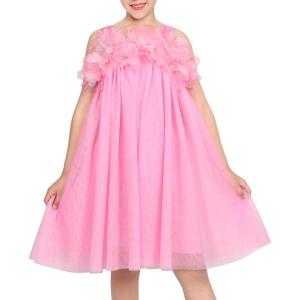 Sunny Fashion Girls Dress Sleeveless Halter Flower Multi Layer Chiffon(Pink 3d Floral)