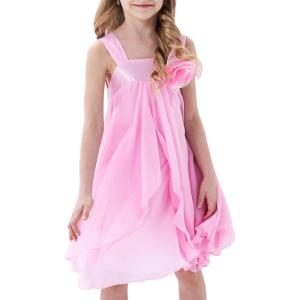 Sunny Fashion Girls Dress Sleeveless Halter Flower Multi Layer Chiffon(Pink)
