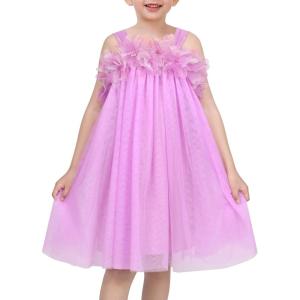Sunny Fashion Girls Dress Sleeveless Halter Flower Multi Layer Chiffon(Purple 3d Floral)