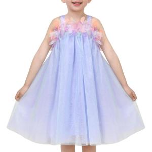 Sunny Fashion Girls Dress Sleeveless Halter Flower Multi Layer Chiffon(Sky Blue Tulle)