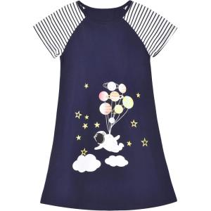 Sunny Fashion Girls Dress T-Shirt Cotton Bird Embroidered Short Sleeve Size 2-6(Blue Stars)