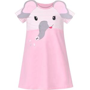Sunny Fashion Girls Dress T-Shirt Cotton Bird Embroidered Short Sleeve Size 2-6(Pink Elephant)