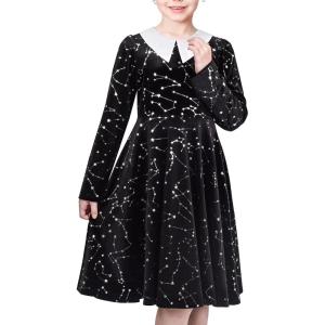 Sunny Fashion Girls Dress Unicorn Rainbow Long Sleeve Casual Dress Size 3-8(Black Stars)