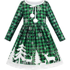 Sunny Fashion Girls Dress Unicorn Rainbow Long Sleeve Casual Dress Size 3-8(Green Christmas)