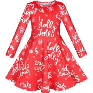 Sunny Fashion Girls Dress Unicorn Rainbow Long Sleeve Casual Dress Size 3-8(Red Christmas)
