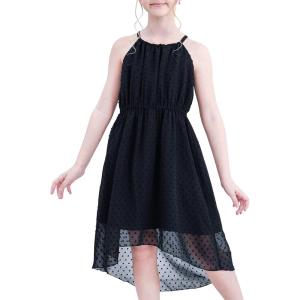 Sunny Fashion Girls Dress Yellow Leaf Sleeveless Summer Party Size 6-12(Black)