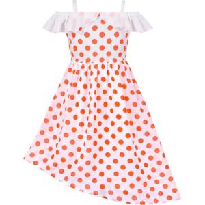 Sunny Fashion Girls Dress Yellow Leaf Sleeveless Summer Party Size 6-12(Orange Red)