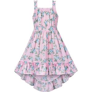 Sunny Fashion Girls Dress Yellow Leaf Sleeveless Summer Party Size 6-12(Pink Blue Flower)