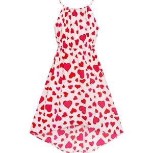 Sunny Fashion Girls Dress Yellow Leaf Sleeveless Summer Party Size 6-12(Red)