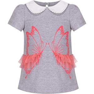 Sunny Fashion Girls Short Sleeve Tee T-Shirt Butterfly Sleeve Cotton Casual(Gray)