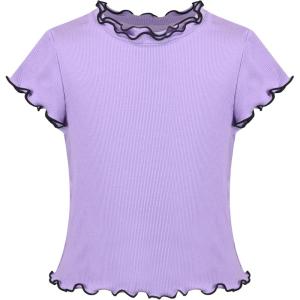 Sunny Fashion Girls Short Sleeve Tee T-Shirt Butterfly Sleeve Cotton Casual(Purple Lettuce Trim)