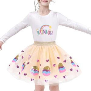 Sunny Fashion Girls Skirt Navy Blue Pearl Stars Sparkling Tutu Dancing Size 4-12(Beige)