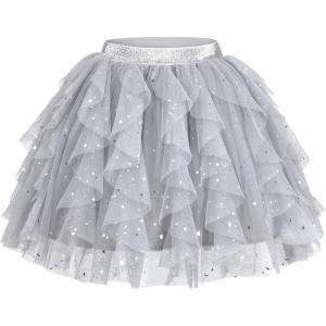 Sunny Fashion Girls Skirt Navy Blue Pearl Stars Sparkling Tutu Dancing Size 4-12(Gray)