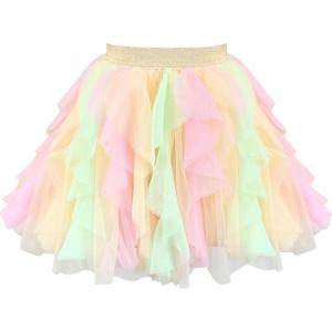 Sunny Fashion Girls Skirt Navy Blue Pearl Stars Sparkling Tutu Dancing Size 4-12(Pink Yellow)