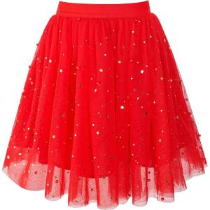 Sunny Fashion Girls Skirt Navy Blue Pearl Stars Sparkling Tutu Dancing Size 4-12(Red)