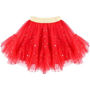 Sunny Fashion Girls Skirt Navy Blue Pearl Stars Sparkling Tutu Dancing Size 4-12(Red Pearl)