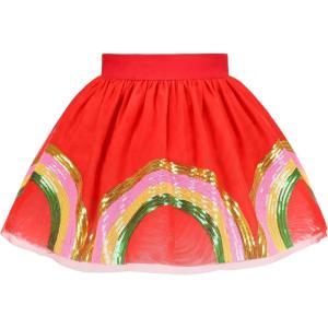 Sunny Fashion Girls Skirt Navy Blue Pearl Stars Sparkling Tutu Dancing Size 4-12(Red Rainbow)