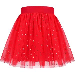 Sunny Fashion Girls Skirt Navy Blue Pearl Stars Sparkling Tutu Dancing Size 4-12(Red Sparkle)