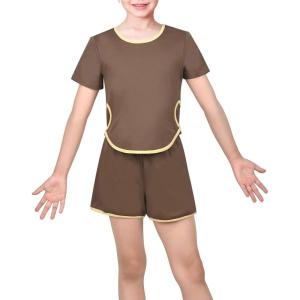 Sunny Fashion Girls T-Shirt Top Short Pants Gym Active White Gray Heart(Brown)