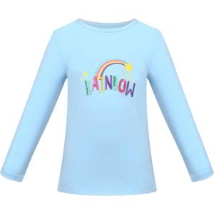 Sunny Fashion Girls White Long Sleeve T-Shirt Top Rainbow Sequins Letter Star(Blue)