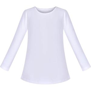 Sunny Fashion Girls White Long Sleeve T-Shirt Top Rainbow Sequins Letter Star(Plain White)